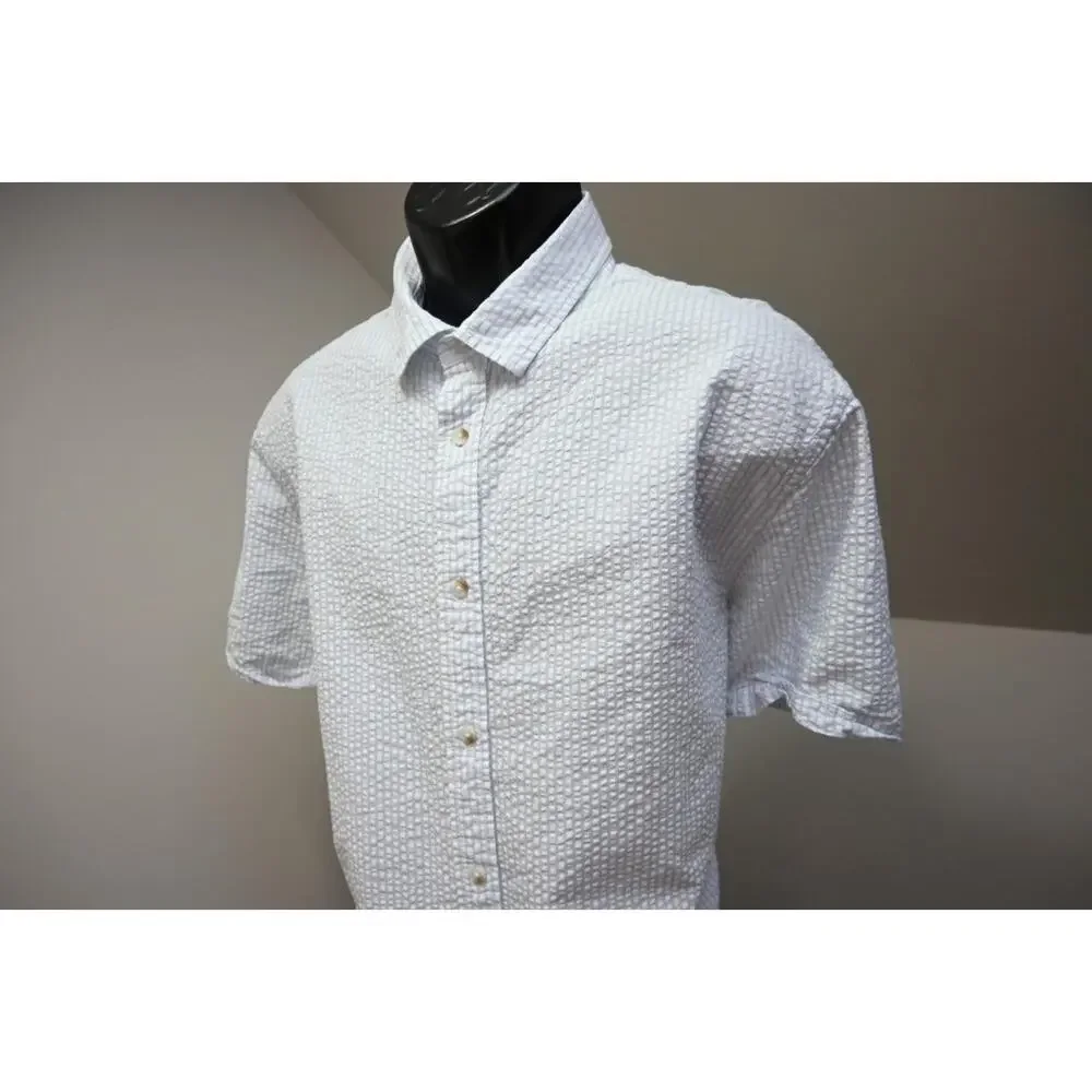 Banana Republic Seersucker Dress Shirt Slim Fit Short Sleeve Button Up Mens 2XL